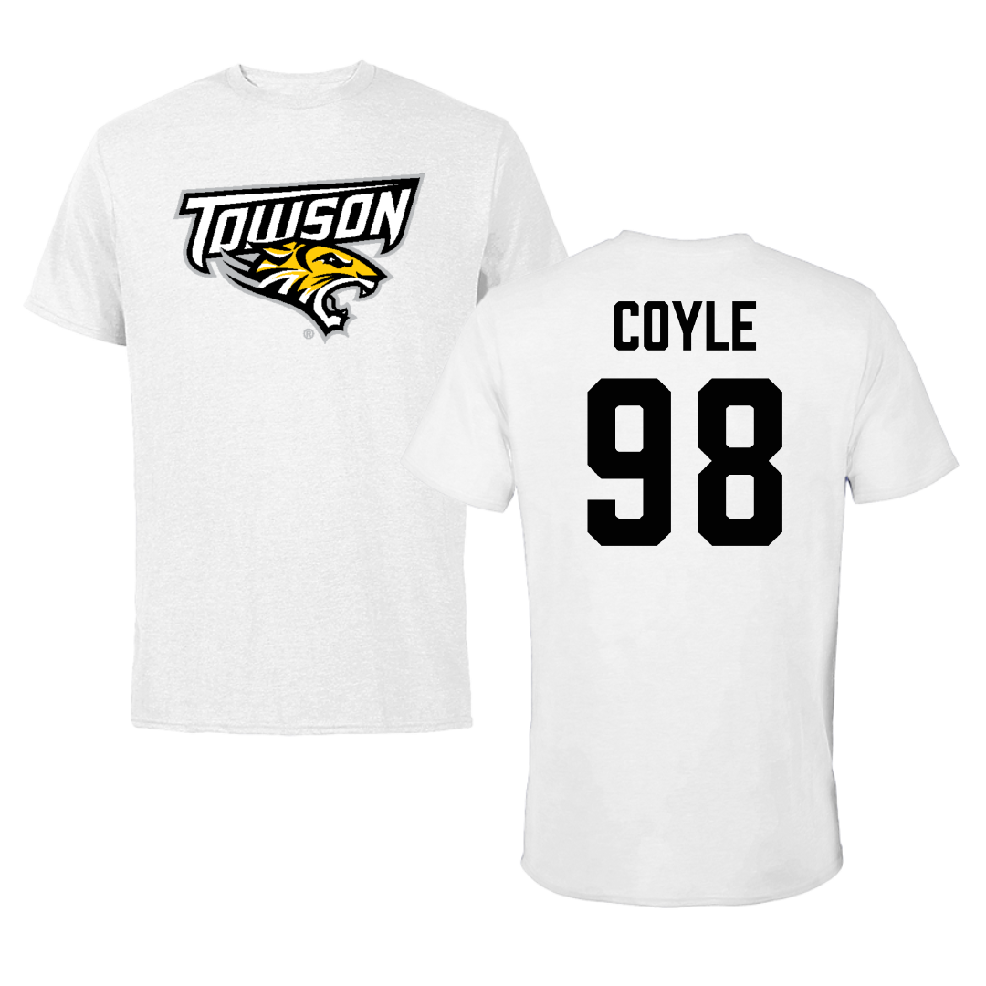 Towson University Football White Tee - #98 Patrick Coyle