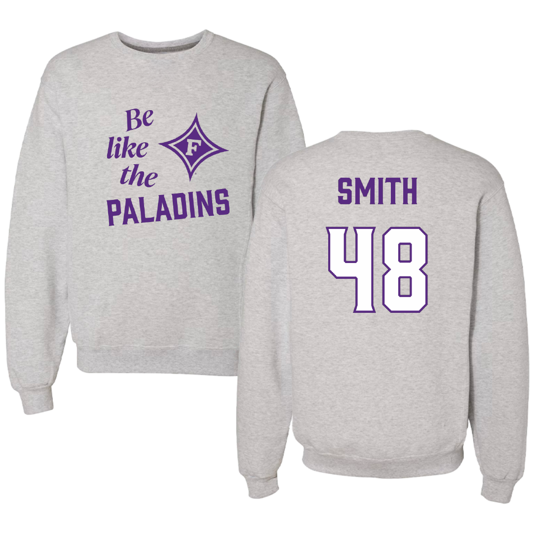 Furman University Football Light Gray Be Like Us Crewneck - #48 Luke Smith