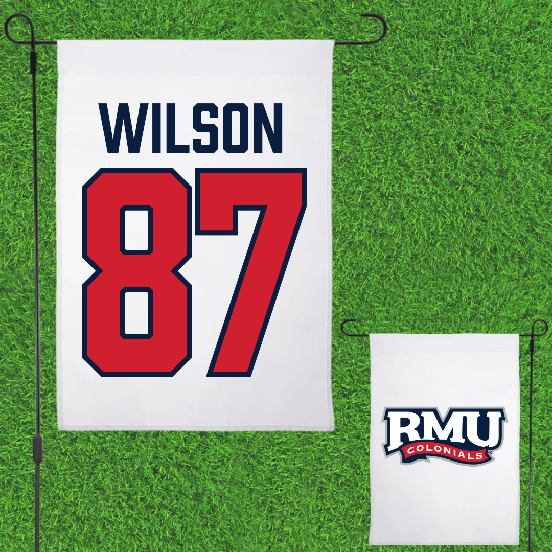 Robert Morris University Football White Garden Flag - #87 Trevor Wilson