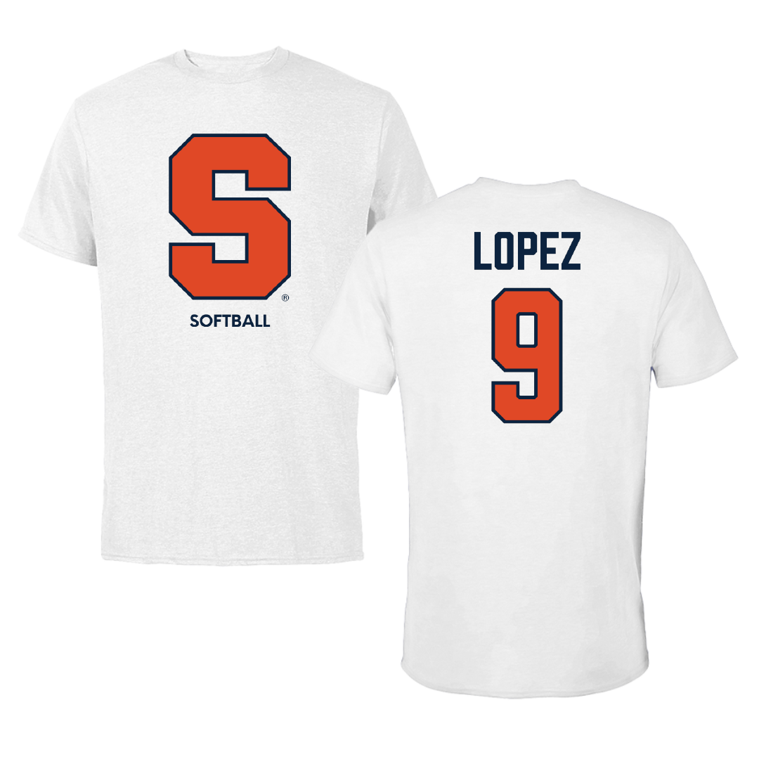 Syracuse University Softball White Performance Tee - #9 Madelyn Lopez