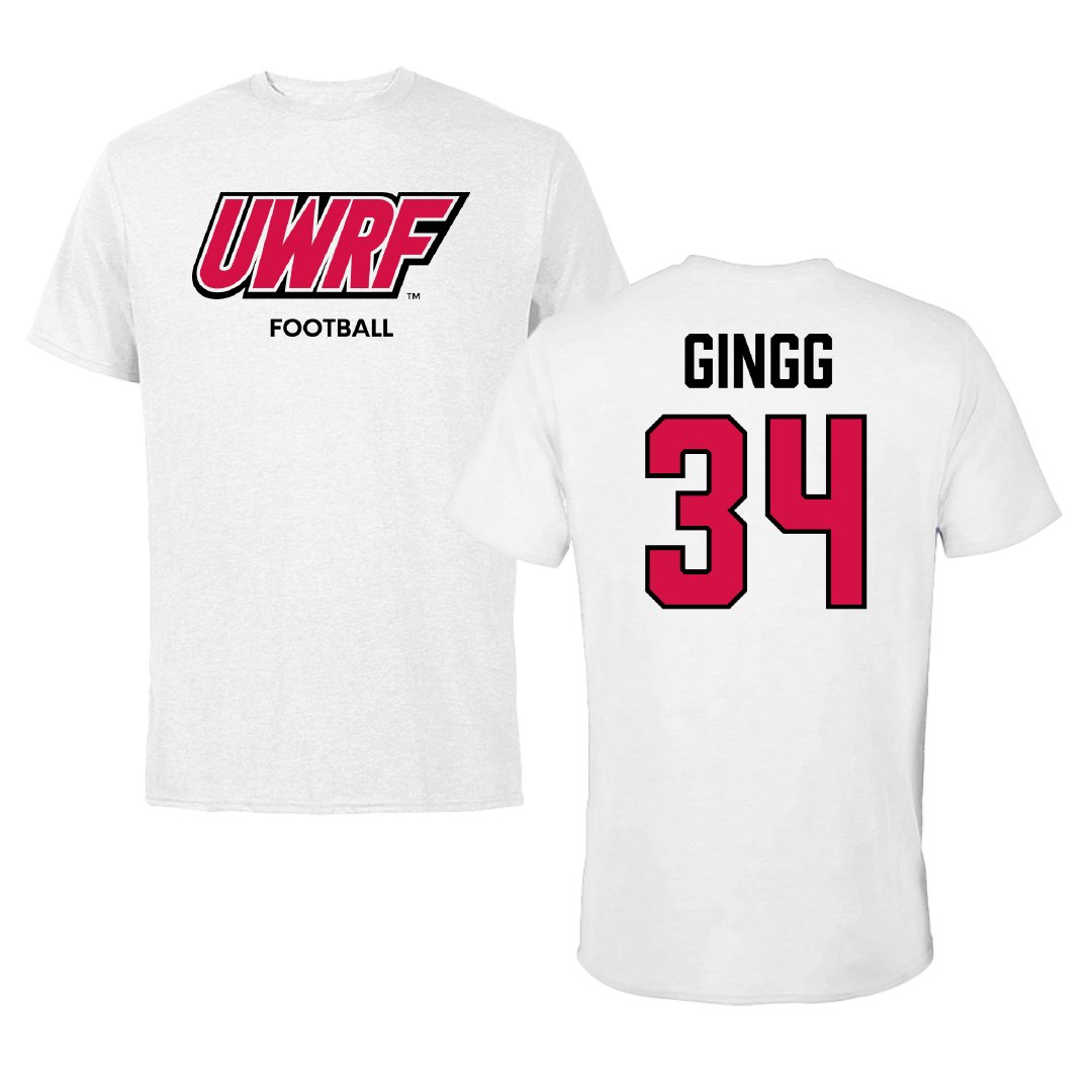 University of Wisconsin-River Falls Football White Block Tee - #34 Conrad Gingg