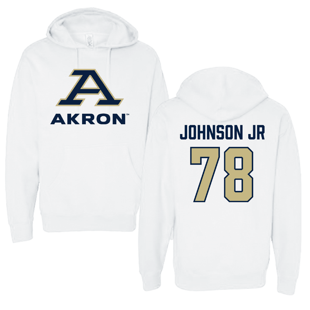 University of Akron Football White Hoodie - #78 DJ Johnson Jr