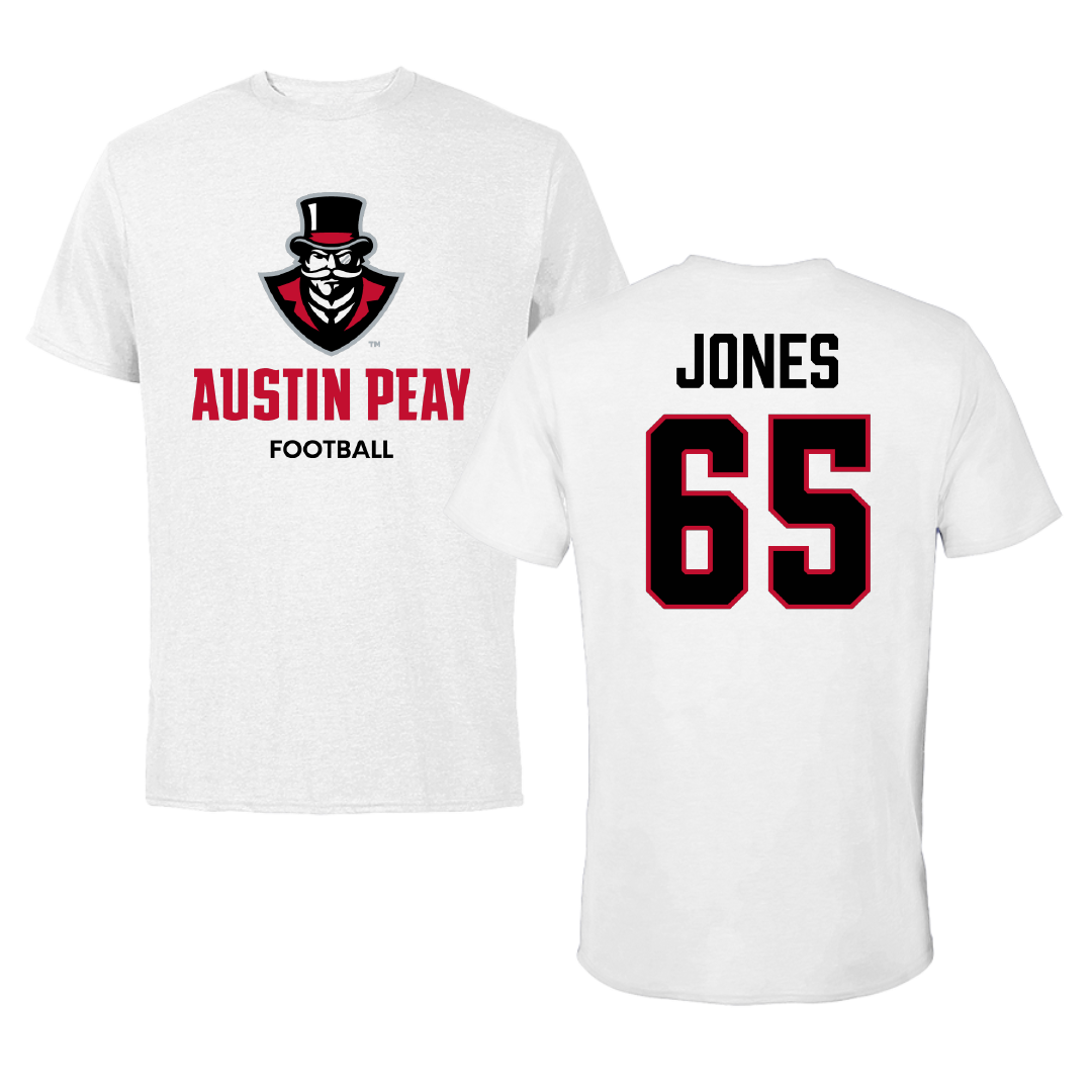 Austin Peay State University Football White Performance Tee - #65 Miada Jones