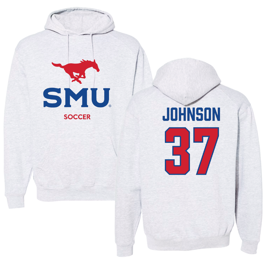 Southern Methodist University Soccer (M) Light Gray Hoodie - #37 Chance Johnson