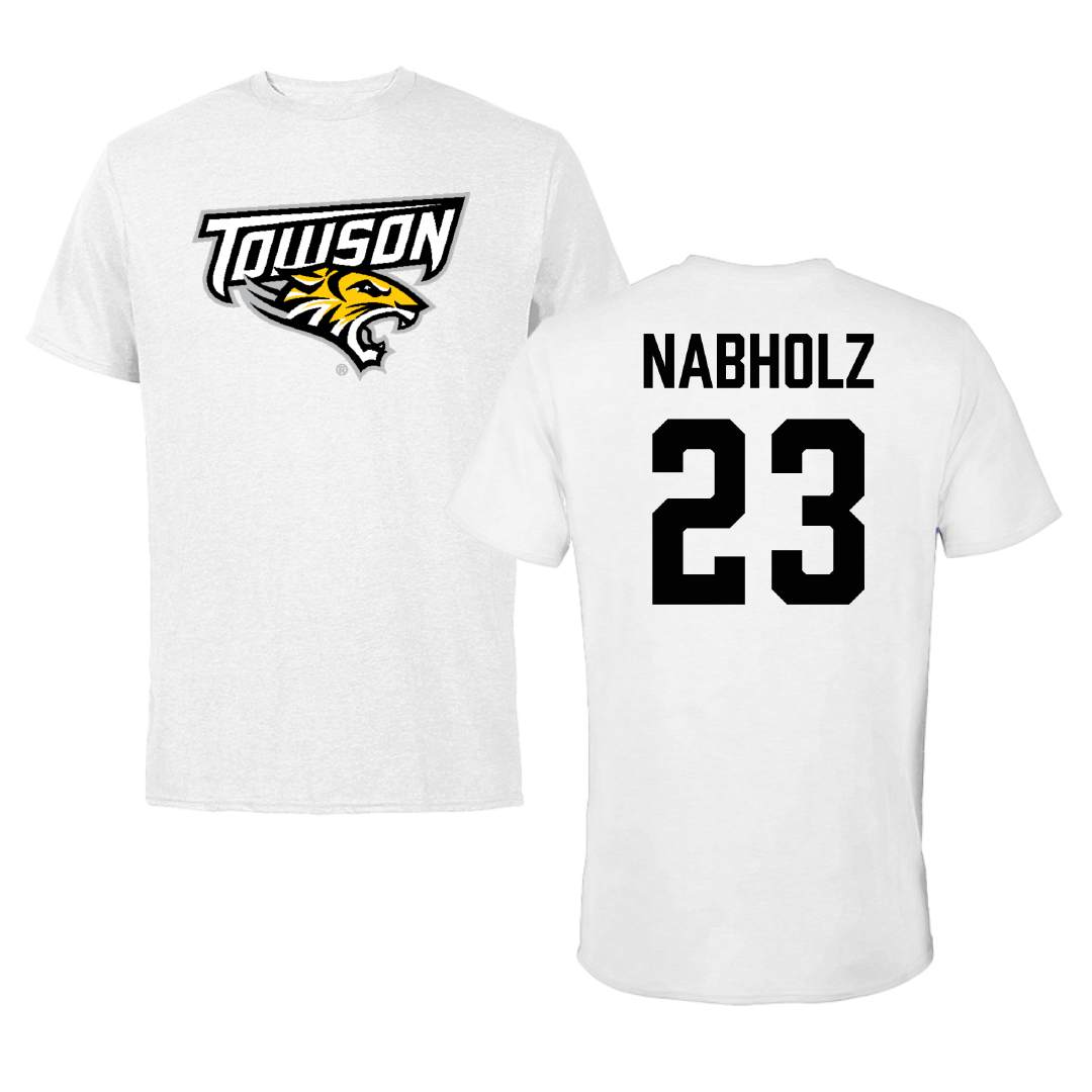 Towson University Baseball White Performance Tee - #23 Nate Nabholz