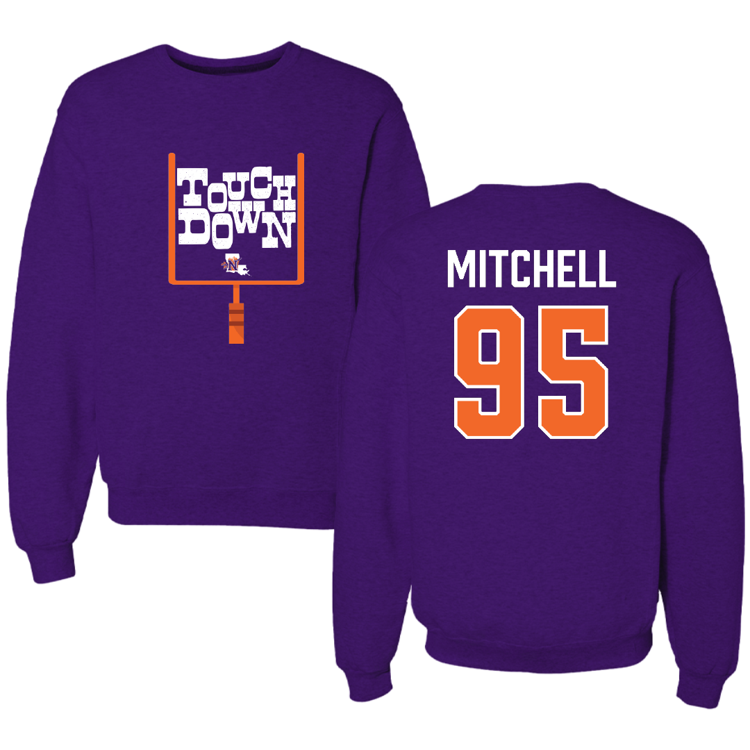 Northwestern State University Football Purple Touchdown Crewneck - #95 Johnny Mitchell