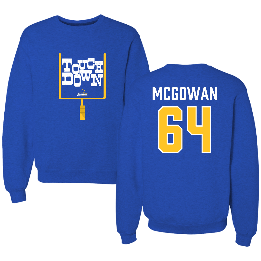Texas A&M University-Kingsville Football Blue Touchdown Crewneck - #64 Kevaughnte McGowan
