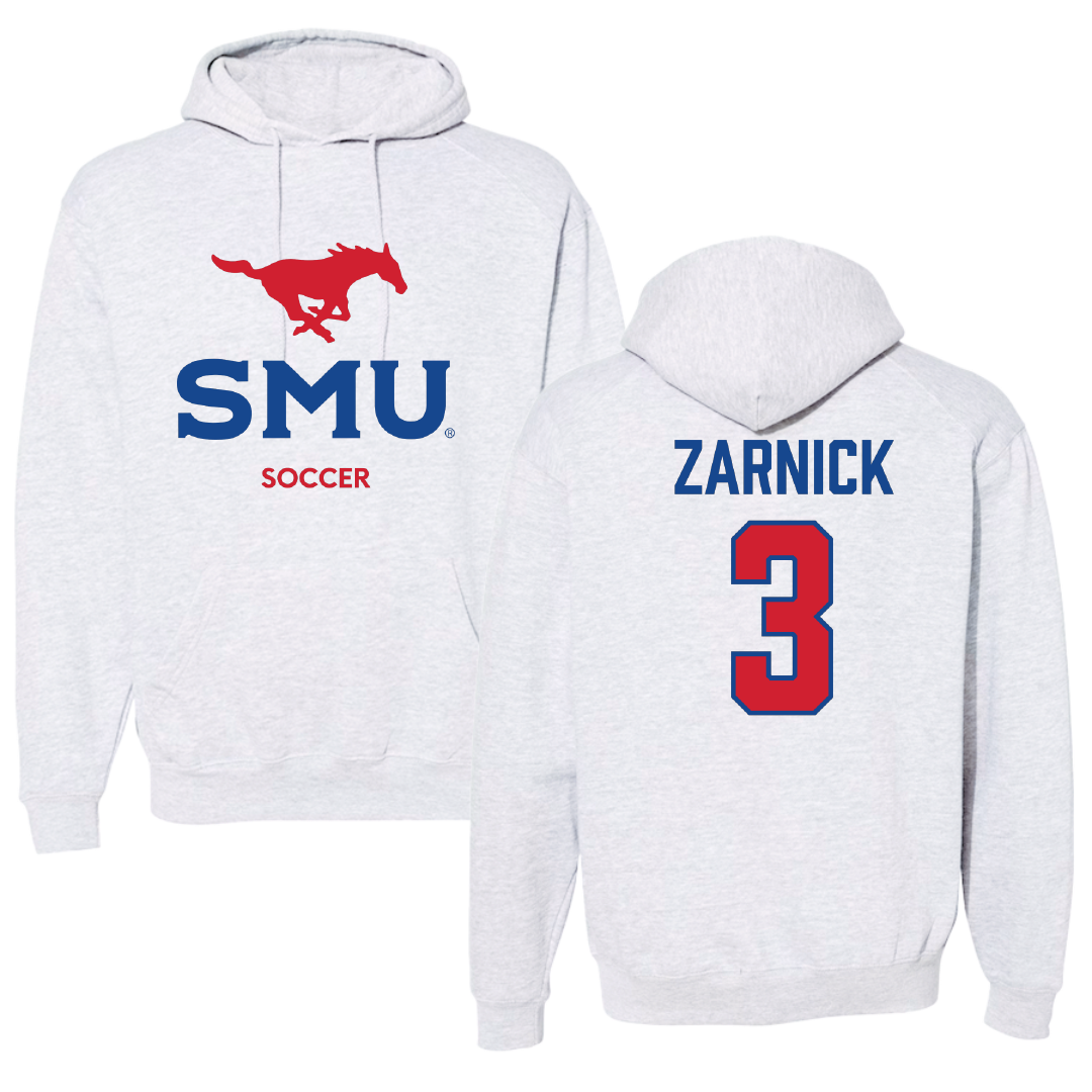 Southern Methodist University Soccer (M) Light Gray Hoodie - #3 Owen Zarnick