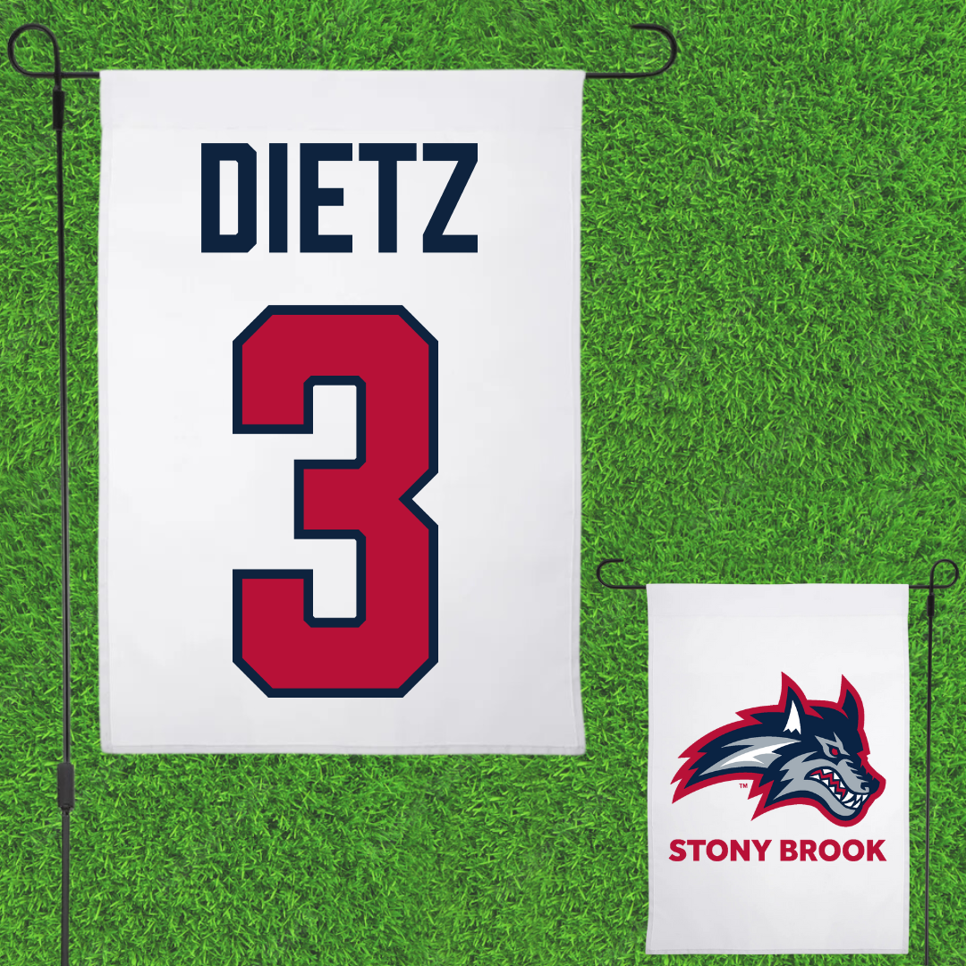 Stony Brook University Football White Garden Flag - #3 Marqeese Dietz