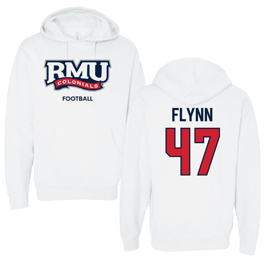 Robert Morris University Football White Colonials Hoodie - #47 Mack Flynn