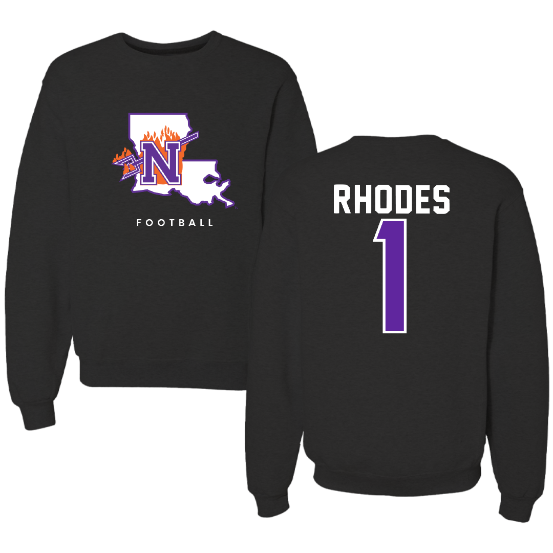 Northwestern State University Football Black Block Crewneck - #1 Dylan Rhodes