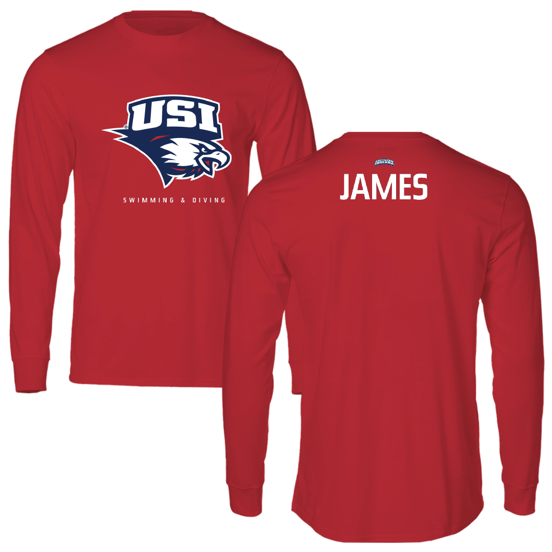 University of Southern Indiana Swimming & Diving Red Performance Long Sleeve - Cameron James