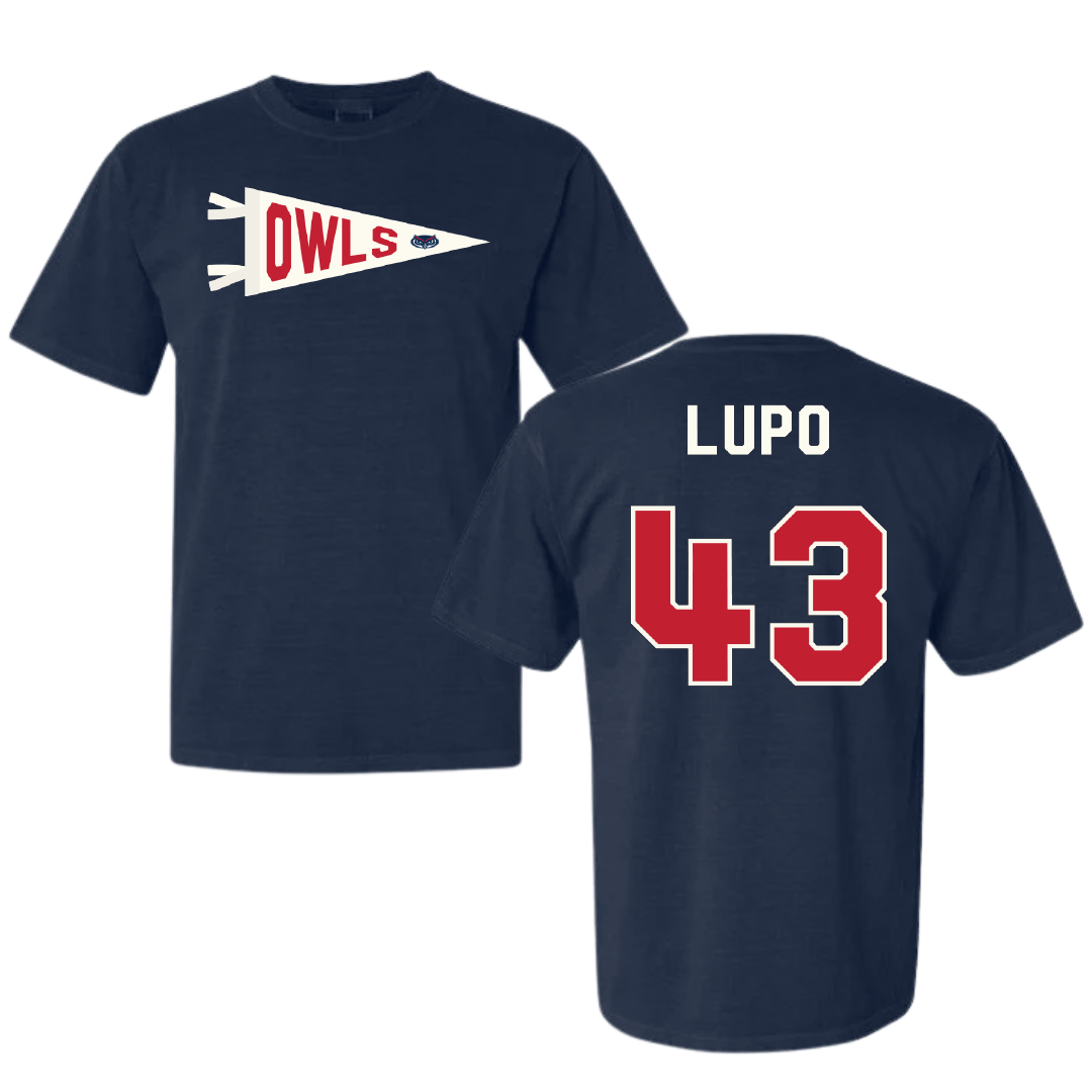 Florida Atlantic University Football Navy Pennant Comfort Colors Tee - #43 Logan Lupo
