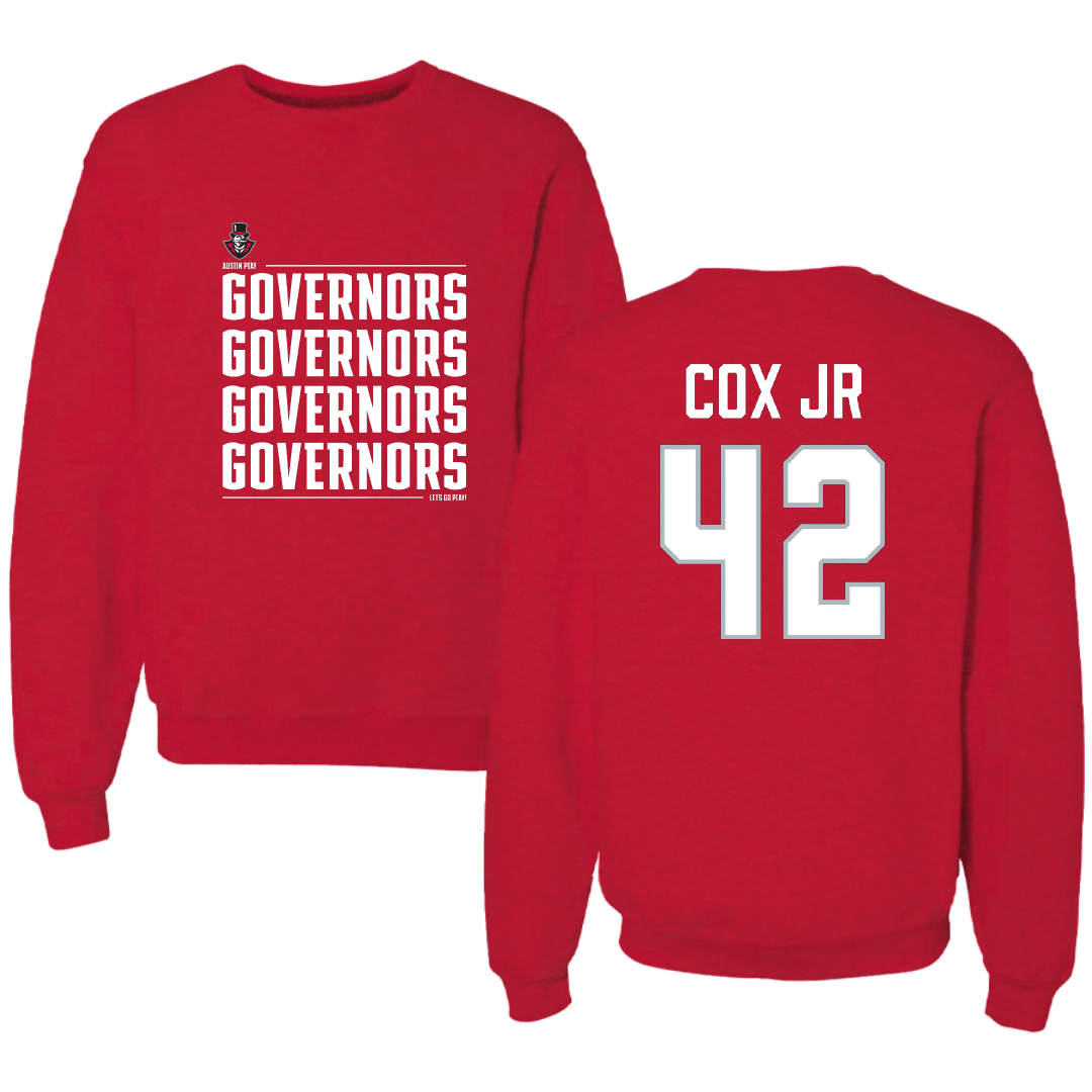 Austin Peay State University Football Red General Crewneck - #42 TJ Cox Jr