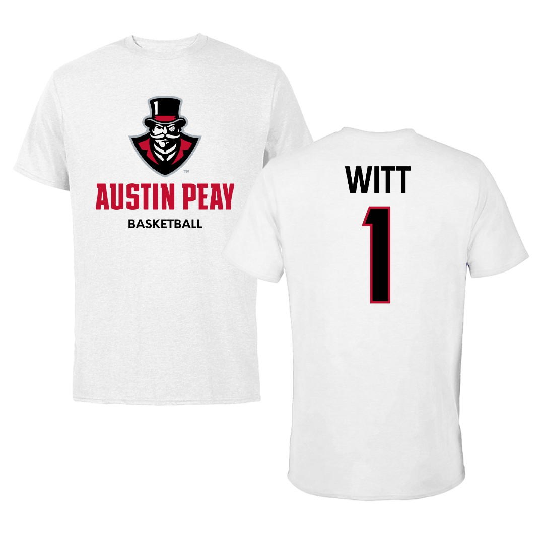 Austin Peay State University Basketball (M) White Performance Tee - #1 Sai Witt