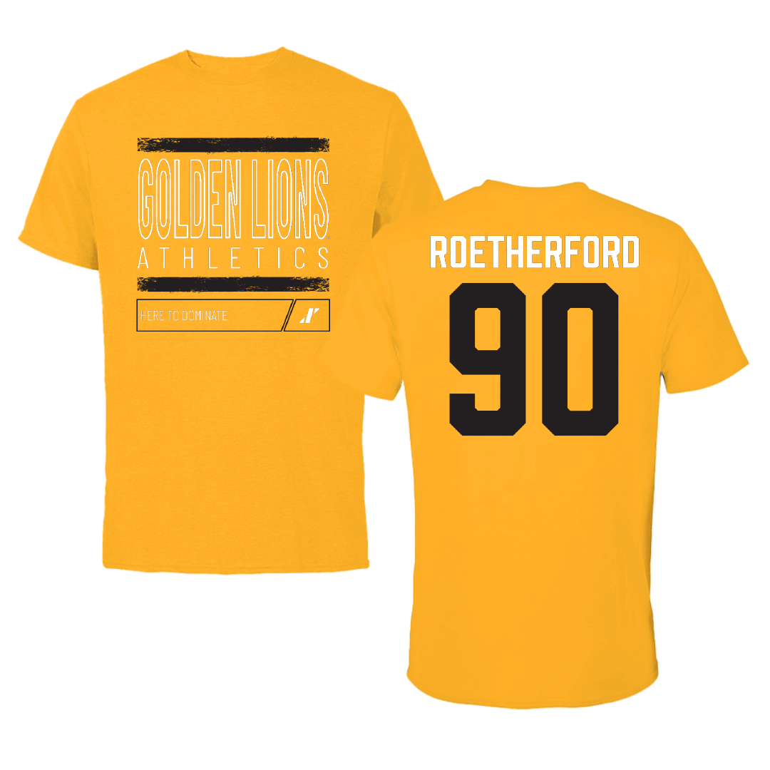 University of Arkansas-Pine Bluff Football Gold Dominate Tee - #90 Cameron Roetherford