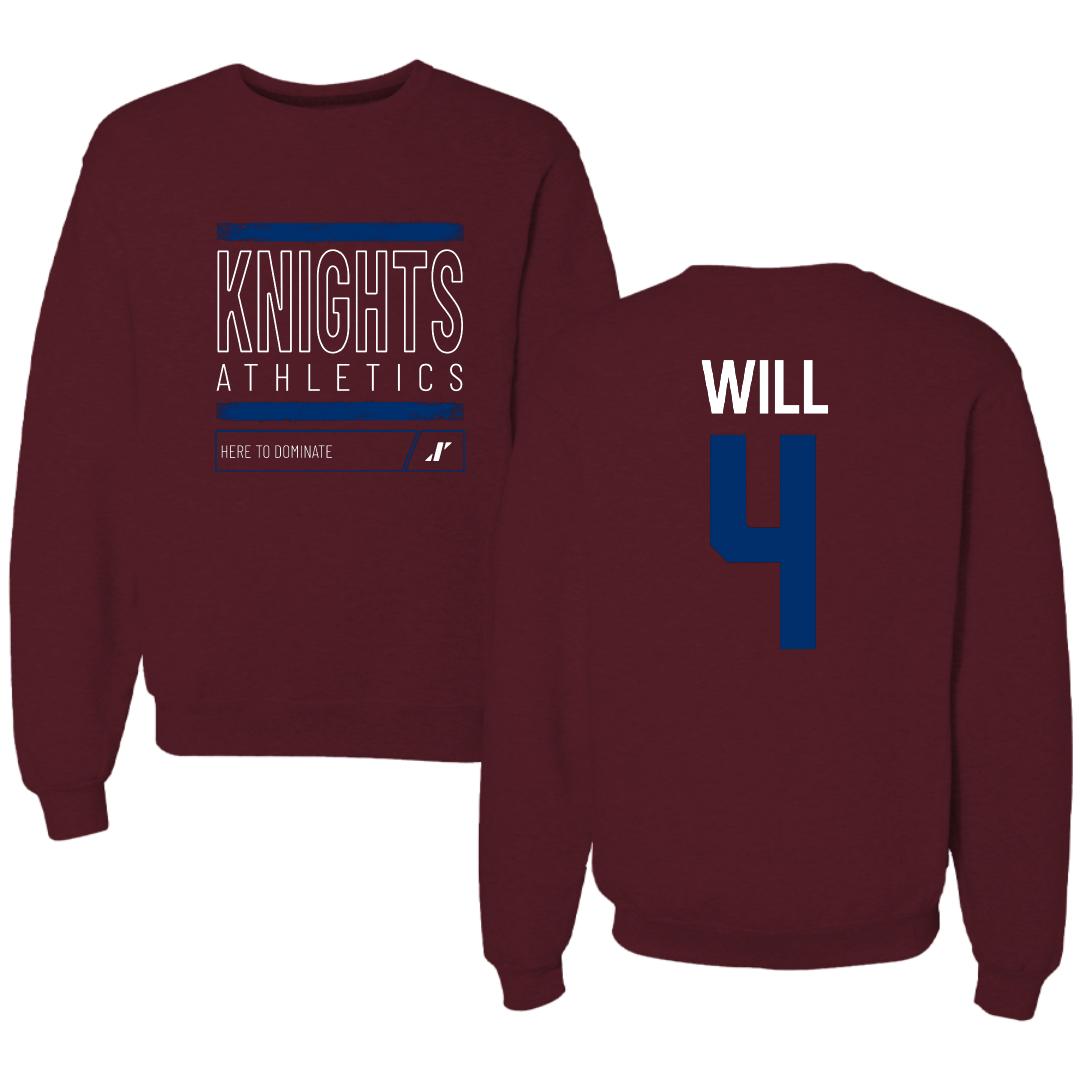 Fairleigh Dickinson University-Metropolitan Campus Baseball Maroon Dominate Crewneck - #4 Zack Will