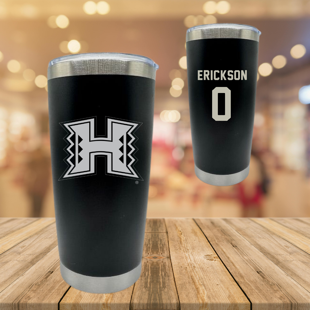 University of Hawaii Basketball (M) Black Stainless Steel Tumbler - #0 Hunter Erickson