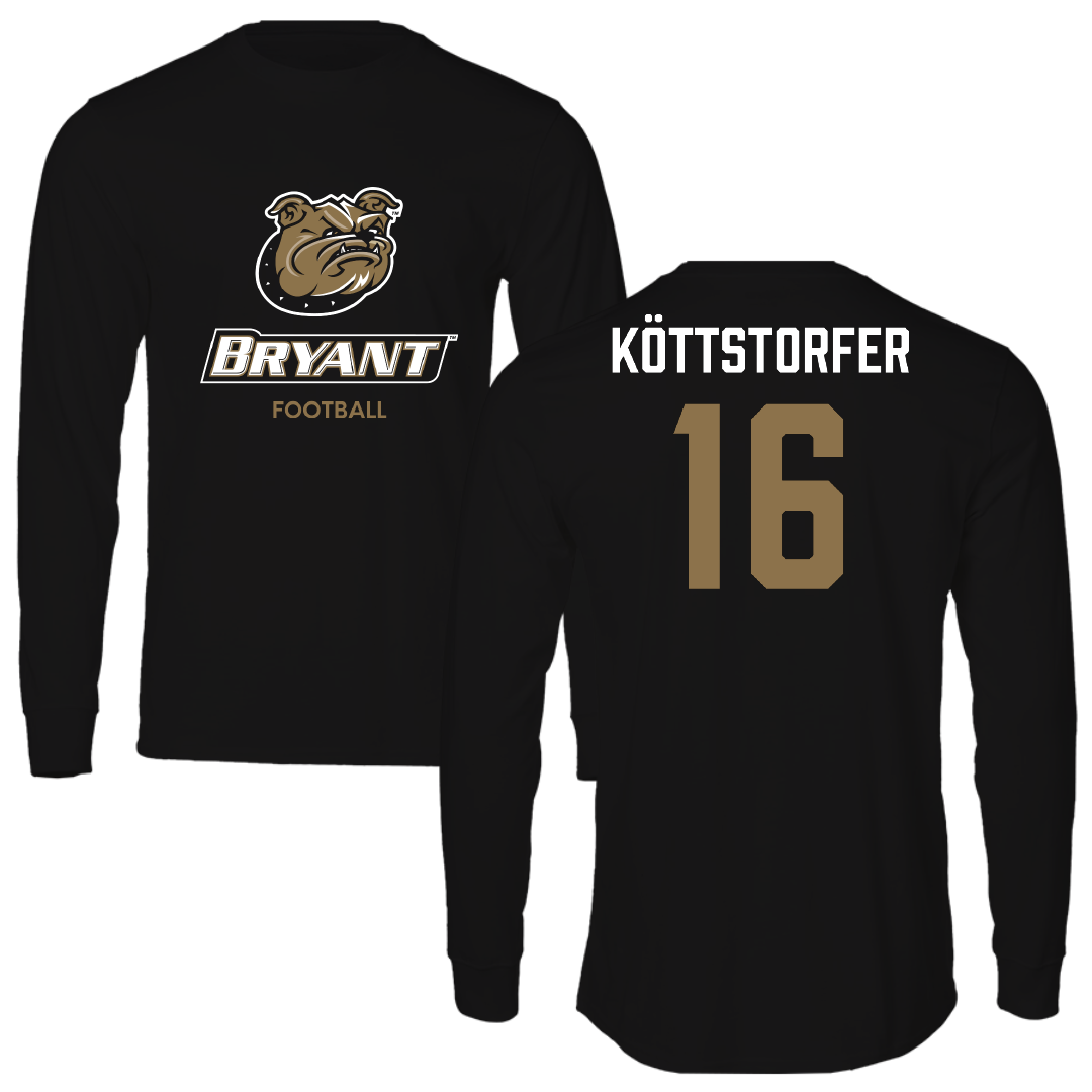 Bryant University Football Black Performance Long Sleeve - #16 Lukas Köttstorfer