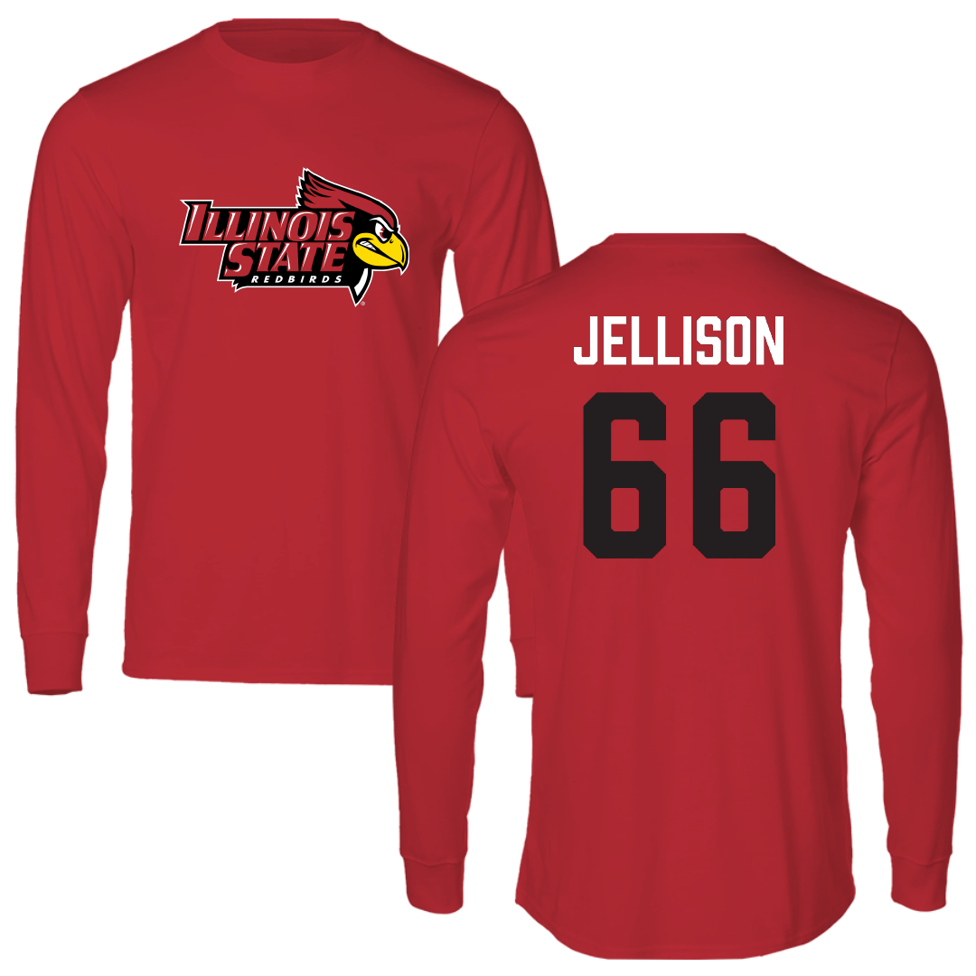 Illinois State University Football Red Redbird Performance Long Sleeve - #66 Brayden Jellison