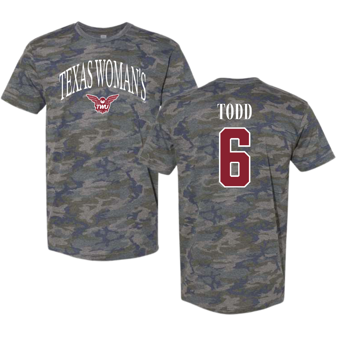 Texas Woman's University Softball Vintage Camo Tee - #6 Riley Todd