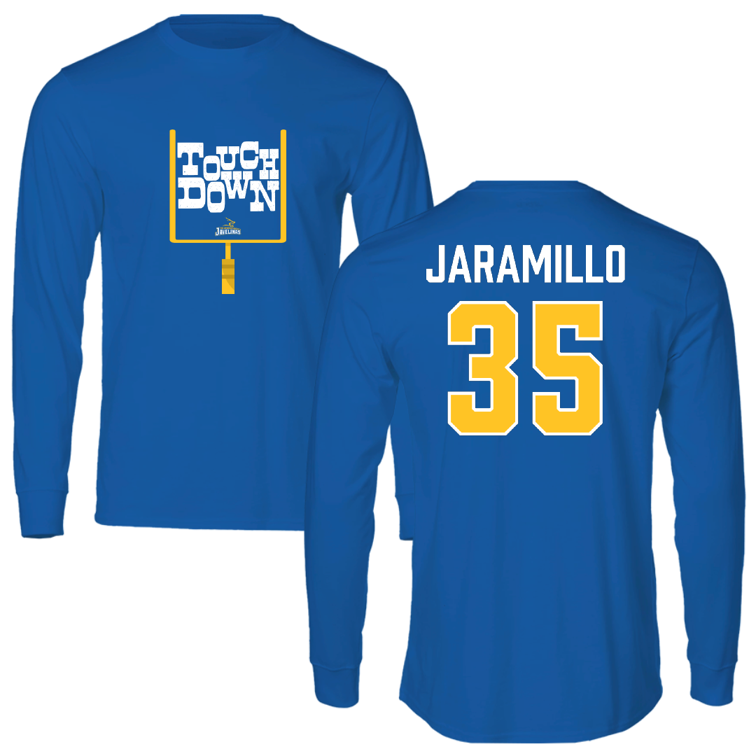 Texas A&M University-Kingsville Football Blue Touchdown Performance Long Sleeve - #35 Luis Jaramillo