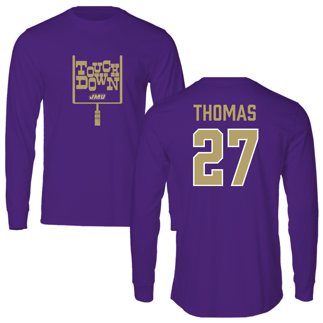 James Madison University Football Purple Touchdown Long Sleeve - #27 Jacob Thomas