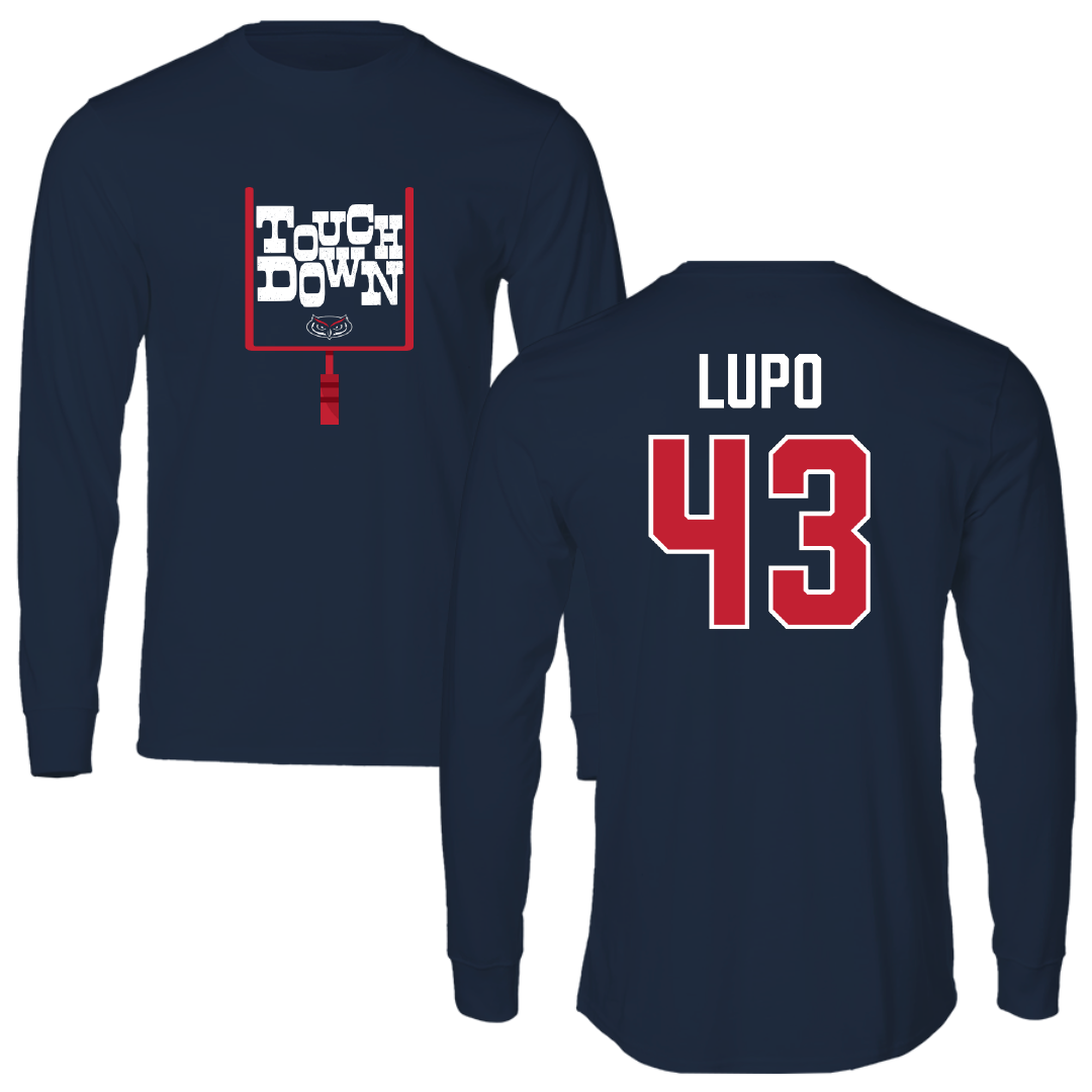 Florida Atlantic University Football Navy Touchdown Performance Long Sleeve - #43 Logan Lupo