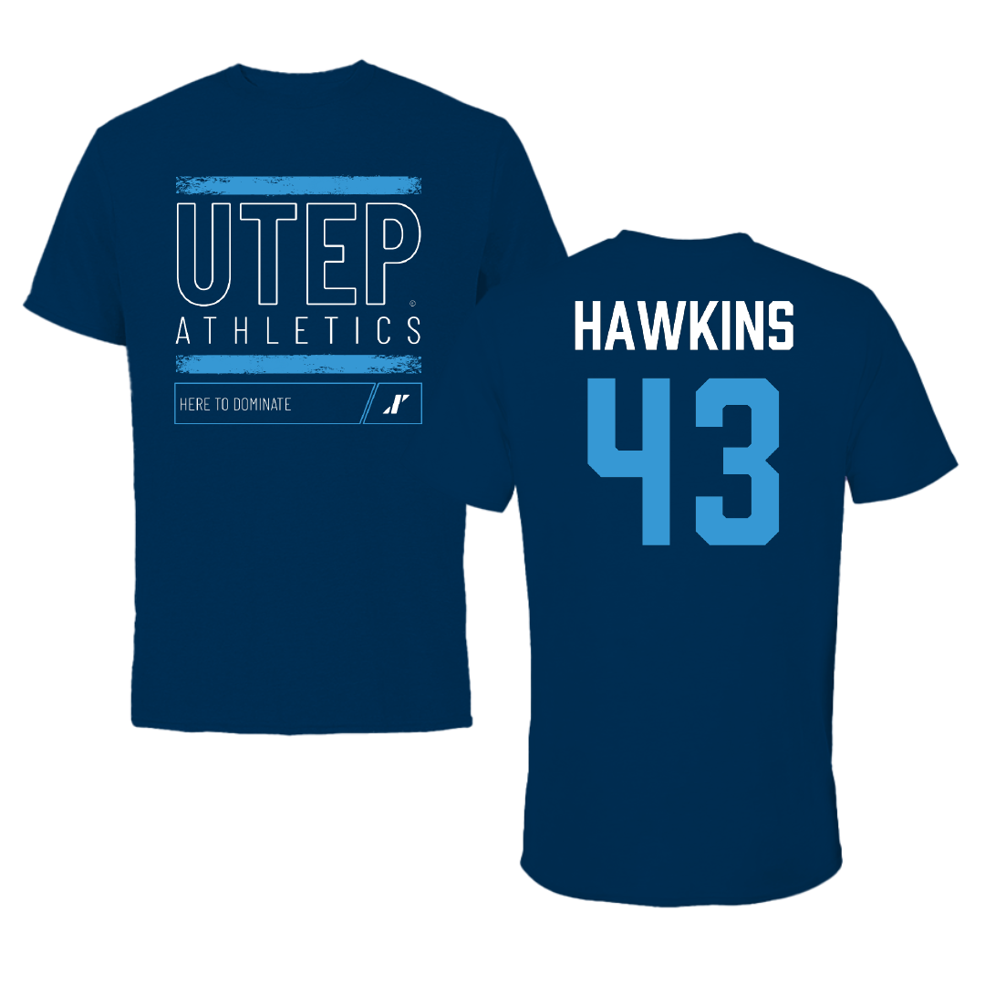 University of Texas at El Paso Football Navy Dominate Performance Tee - #43 Garrett Hawkins