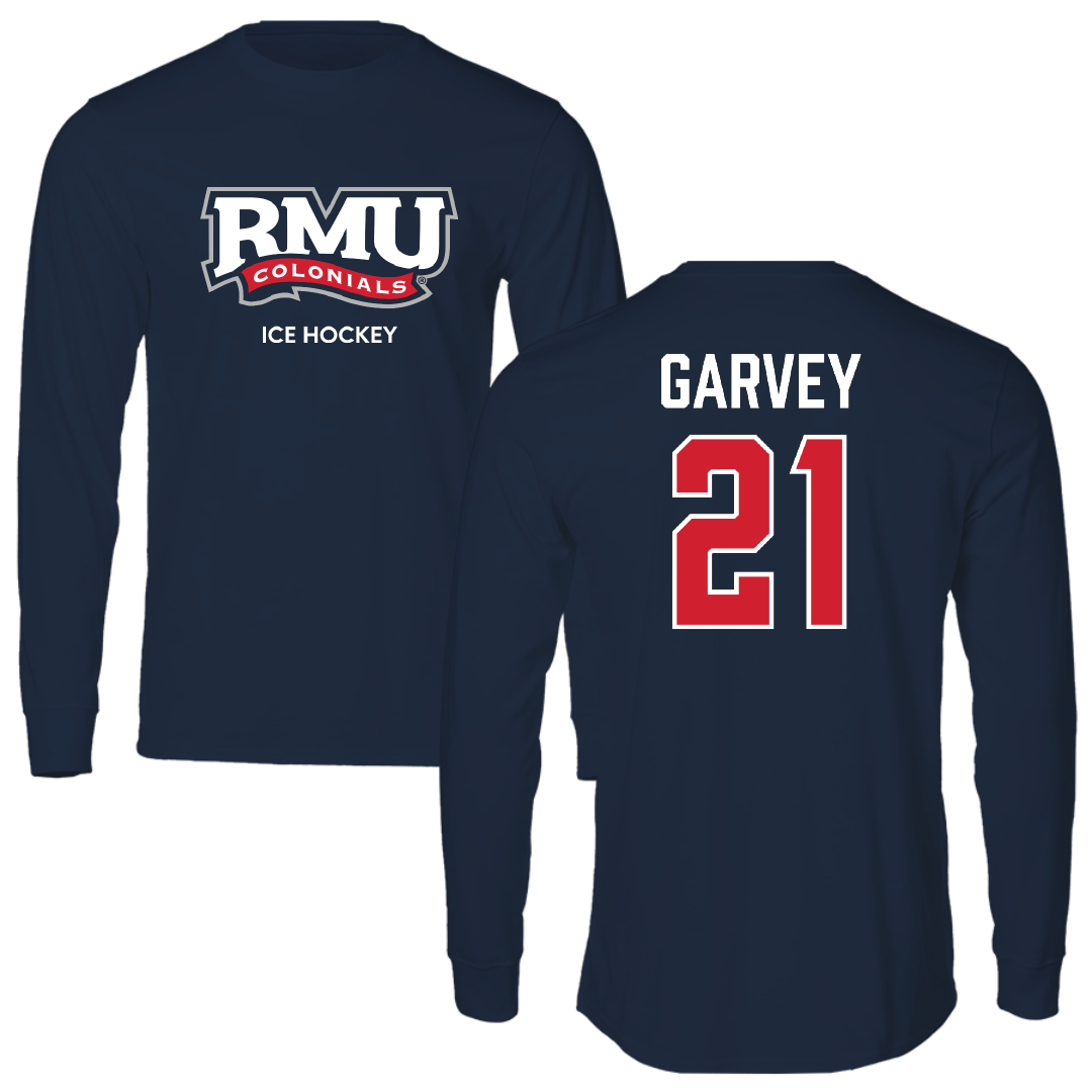 Robert Morris University Ice Hockey (M) Navy RMU Long Sleeve - #21 Cameron Garvey
