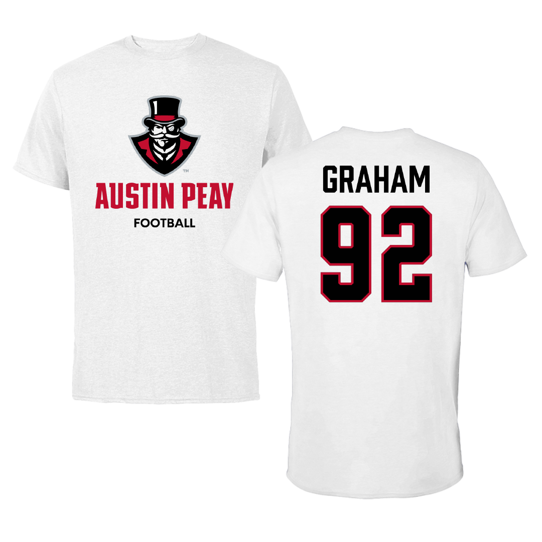 Austin Peay State University Football White Tee - #92 Caleb Graham