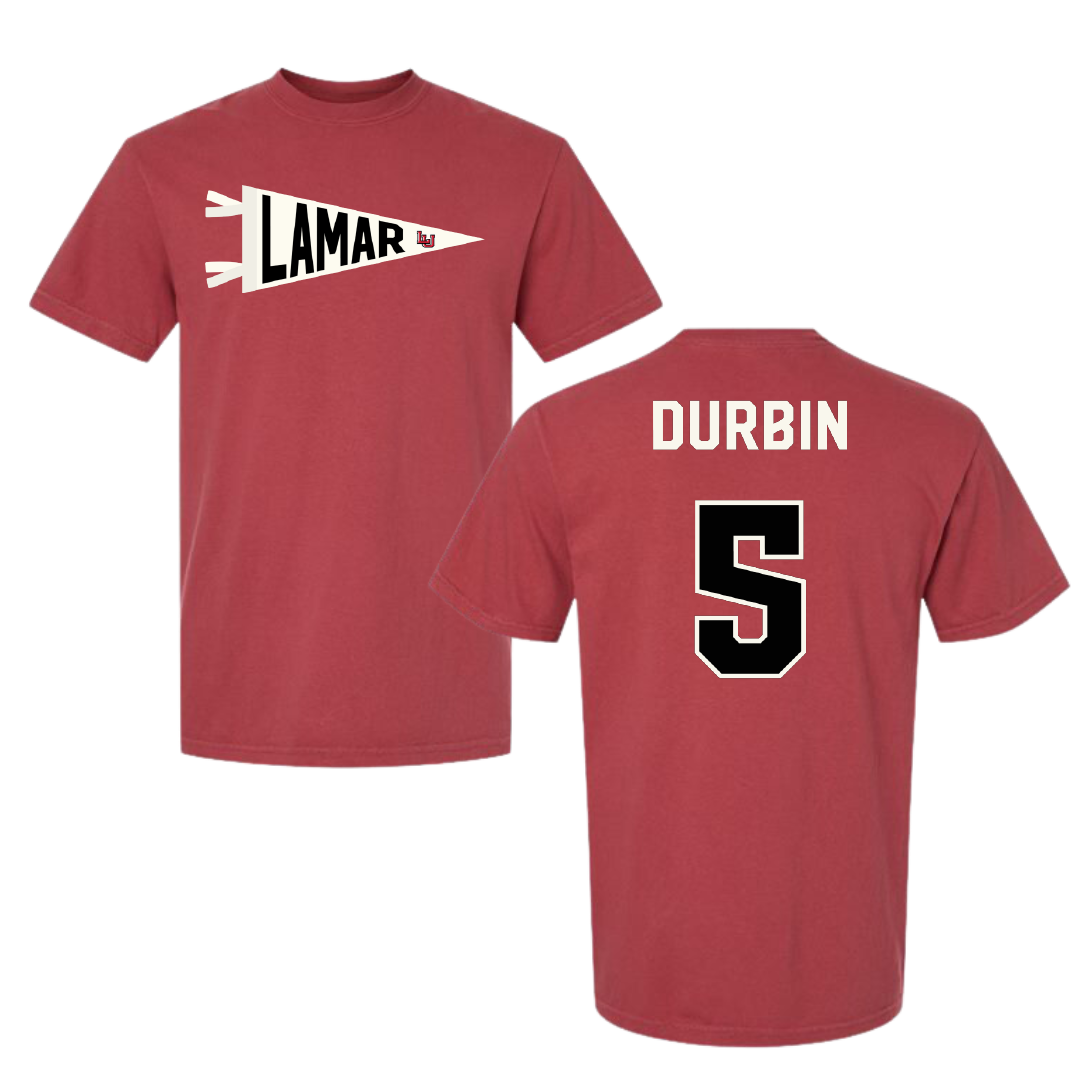 Lamar University Baseball Canvas Red Pennant Comfort Colors Tee - #5 Beau Durbin