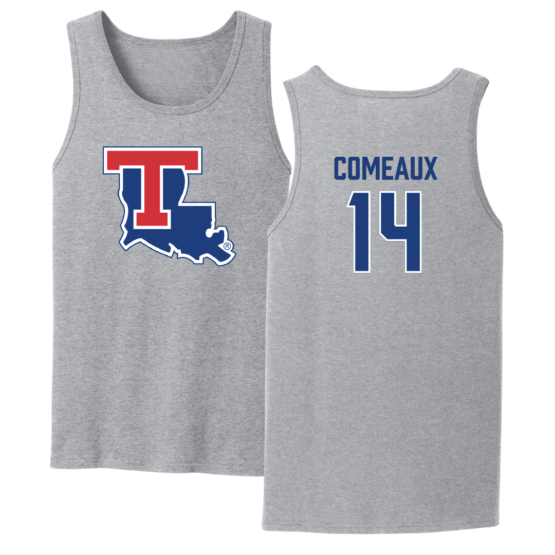 Louisiana Tech University Baseball Sport Gray Tank Top - #14 Grant Comeaux