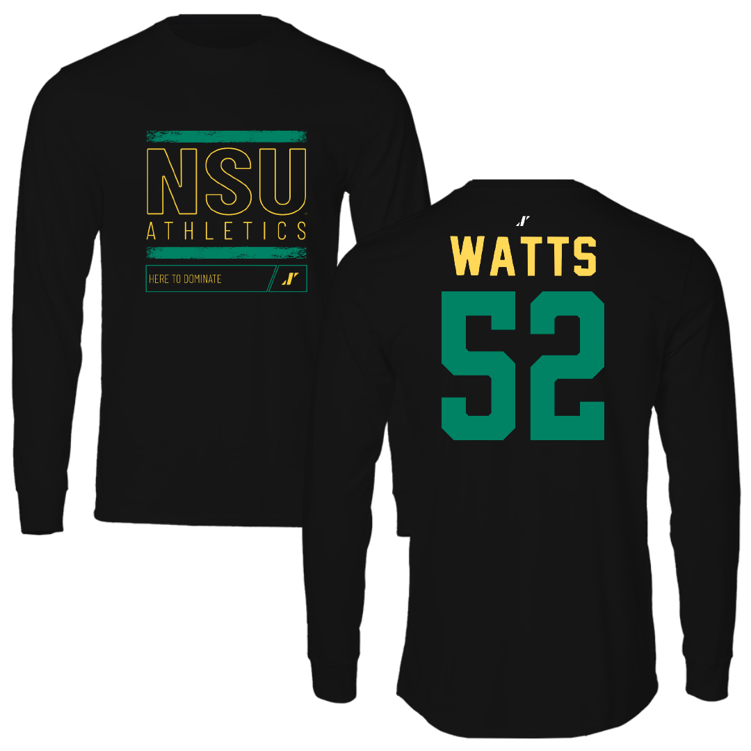 Norfolk State University Football Black Dominate Performance Long Sleeve - #52 Matthieu Watts