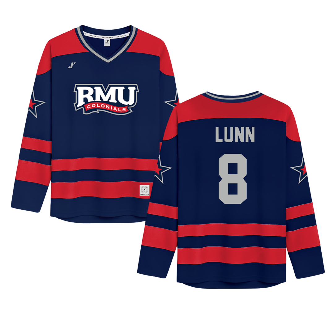 Robert Morris University Navy Hockey Jersey - #8 Gabriel Lunn