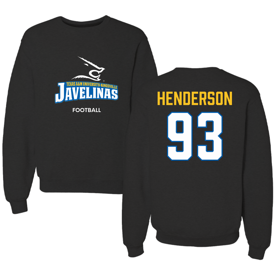 Texas A&M University-Kingsville Football Black Crewneck - #93 Xavier Henderson