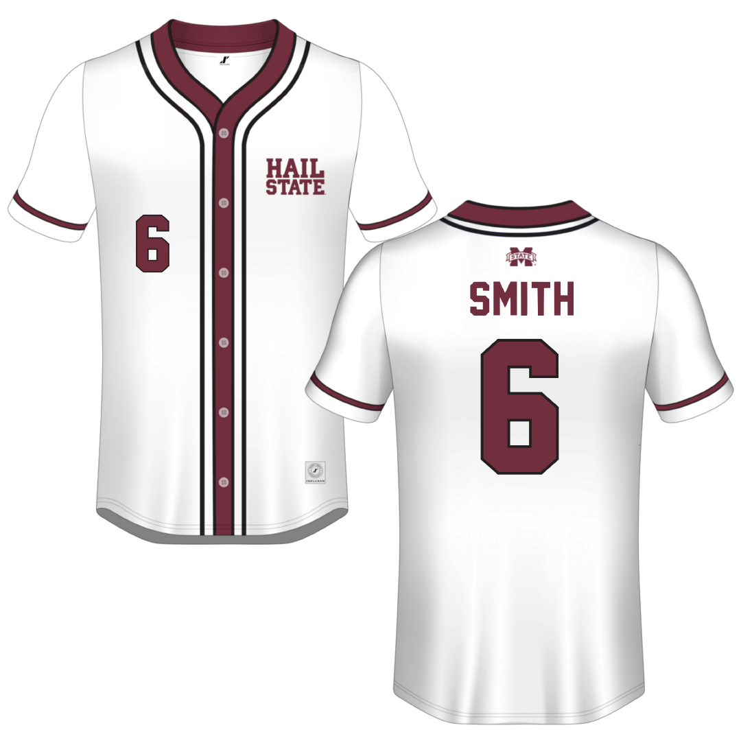 Mississippi State University White Button-Down Jersey - #6 Carson Smith