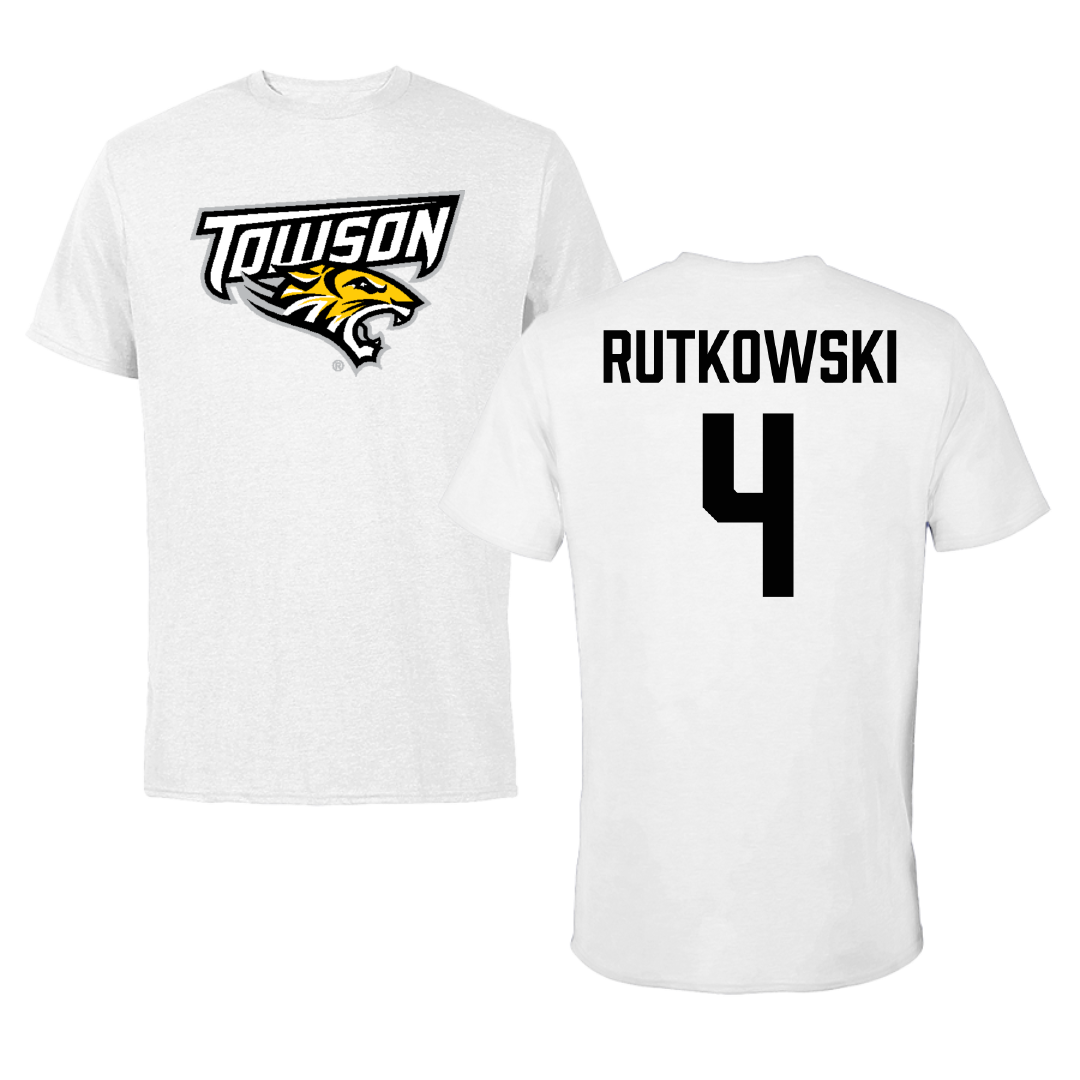 Towson University Football White Performance Tee - #4 Evan Rutkowski