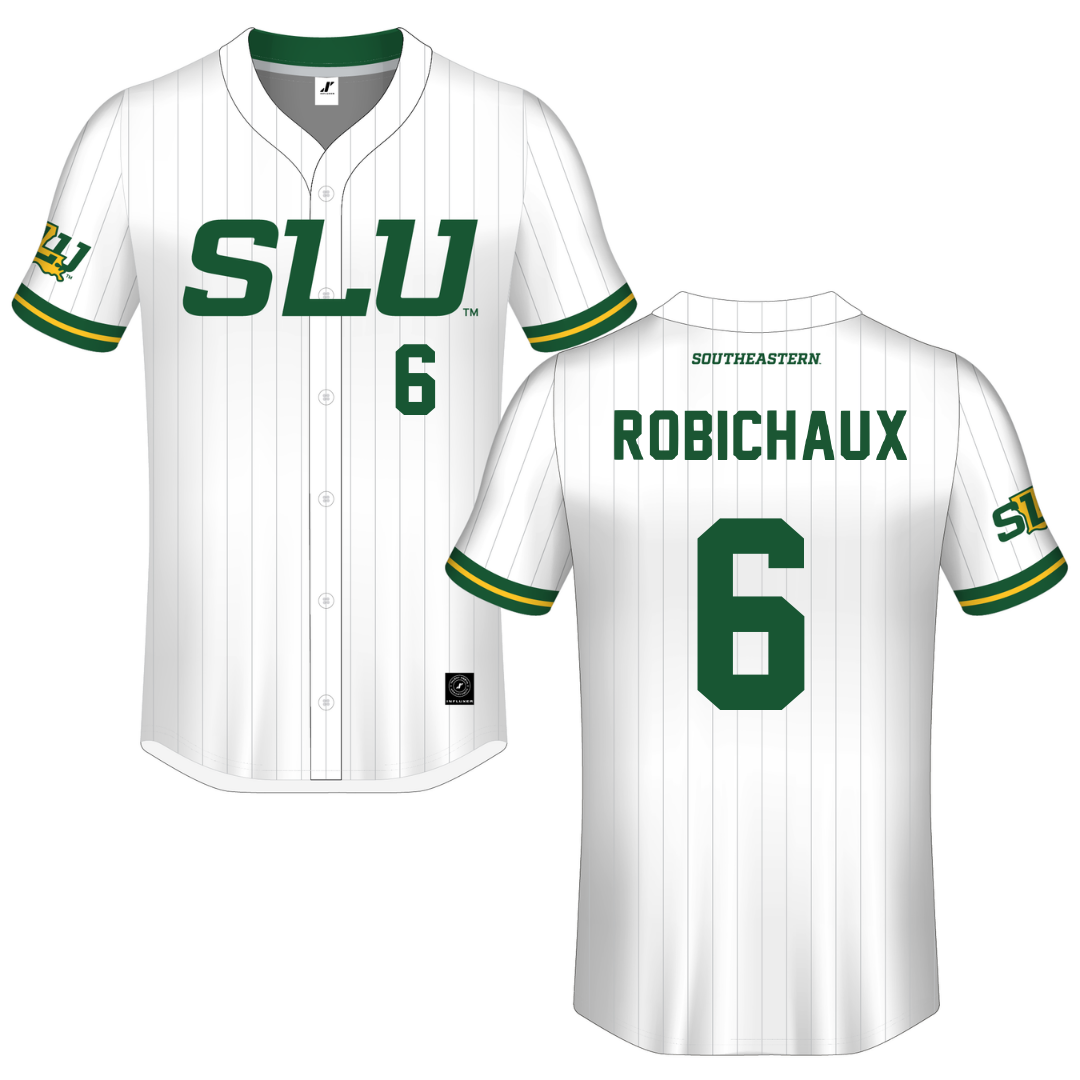 Southeastern Louisiana University White Pinstripe Button-Down Jersey - #6 Ben Robichaux