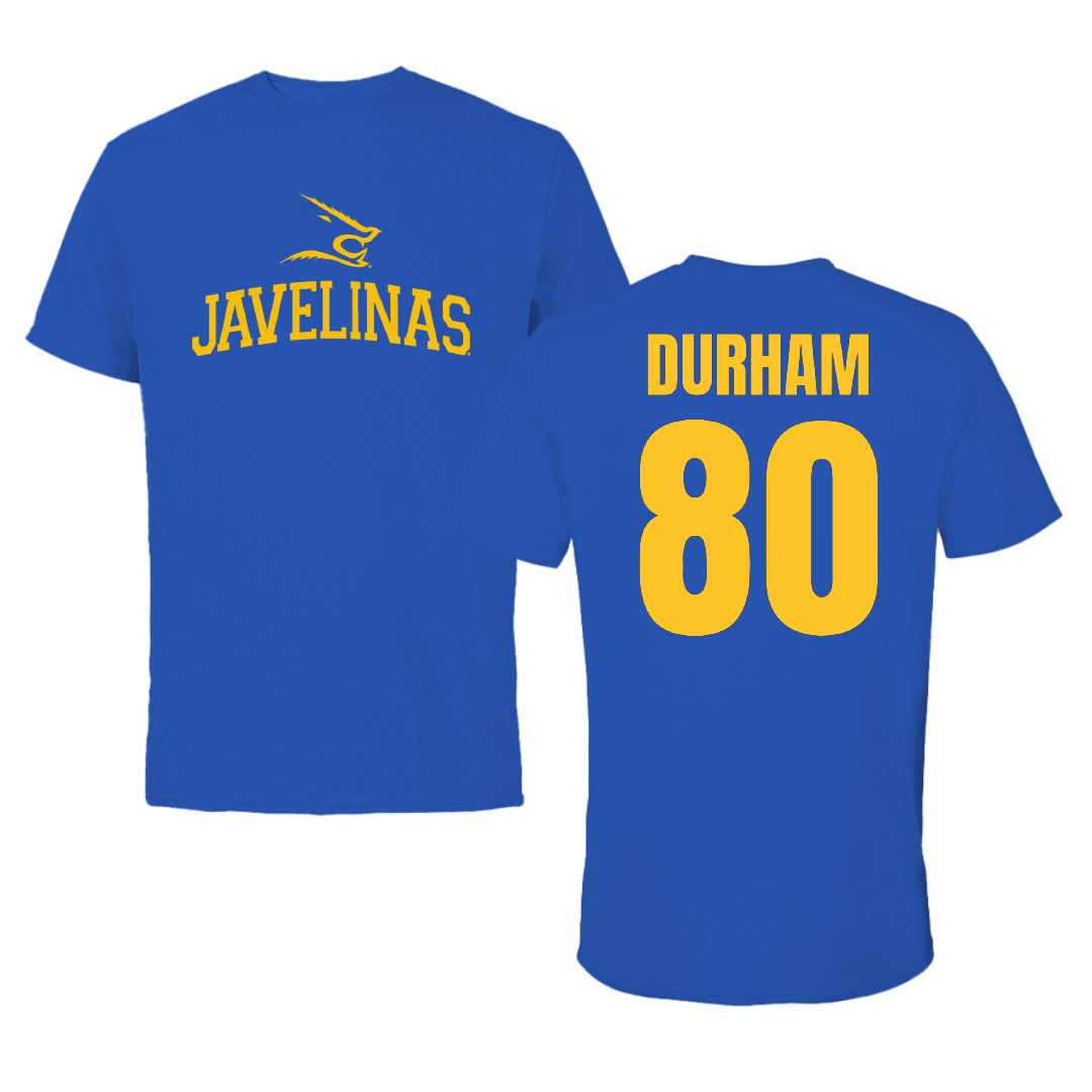 Texas A&M University-Kingsville Football Blue Performance Tee - #80 Exavier Durham