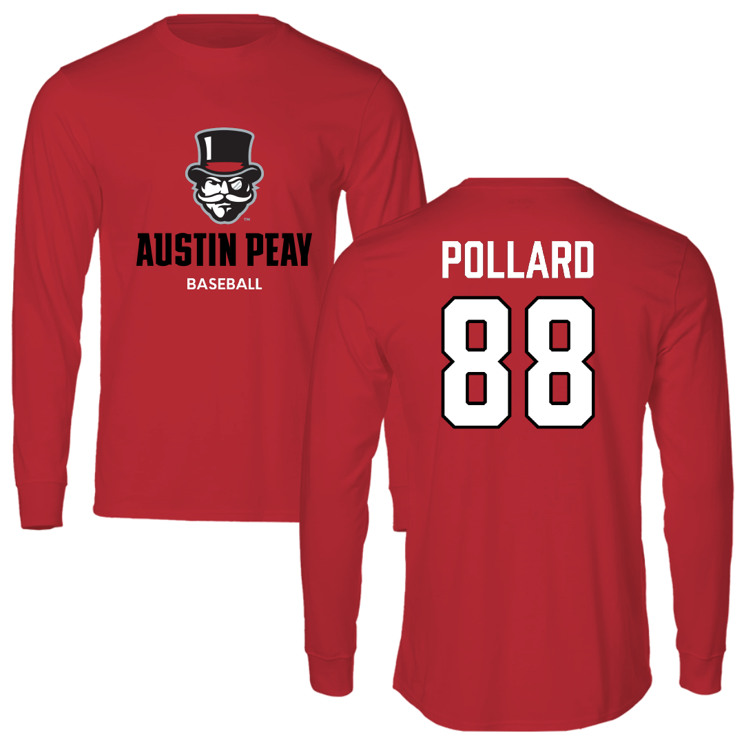 Austin Peay State University Baseball Red Mascot Long Sleeve - #88 Davin Pollard