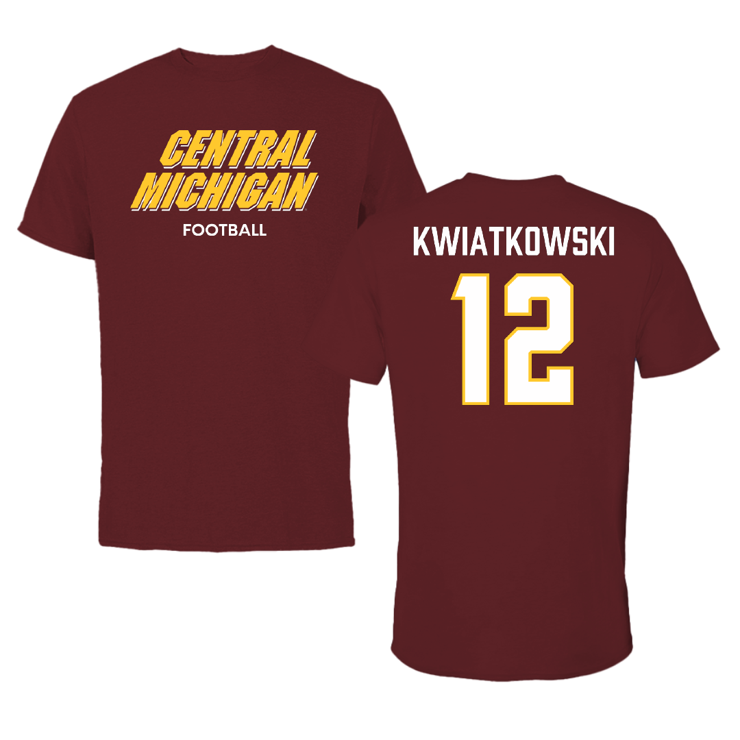 Central Michigan University Football Maroon Performance Tee - #12 Jordan Kwiatkowski
