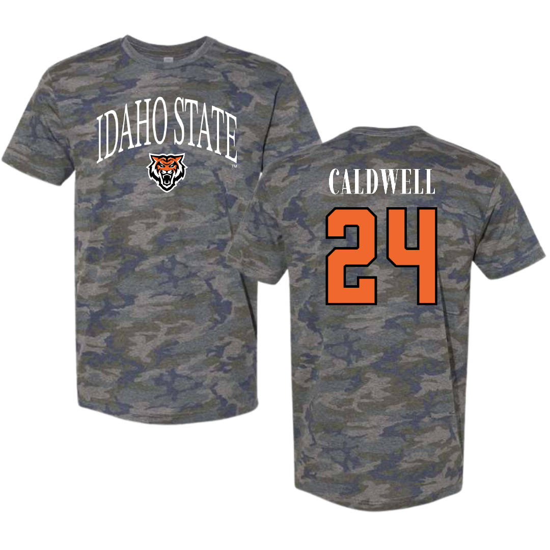 Idaho State University Basketball Vintage Camo Tee - #24 Aspen Caldwell