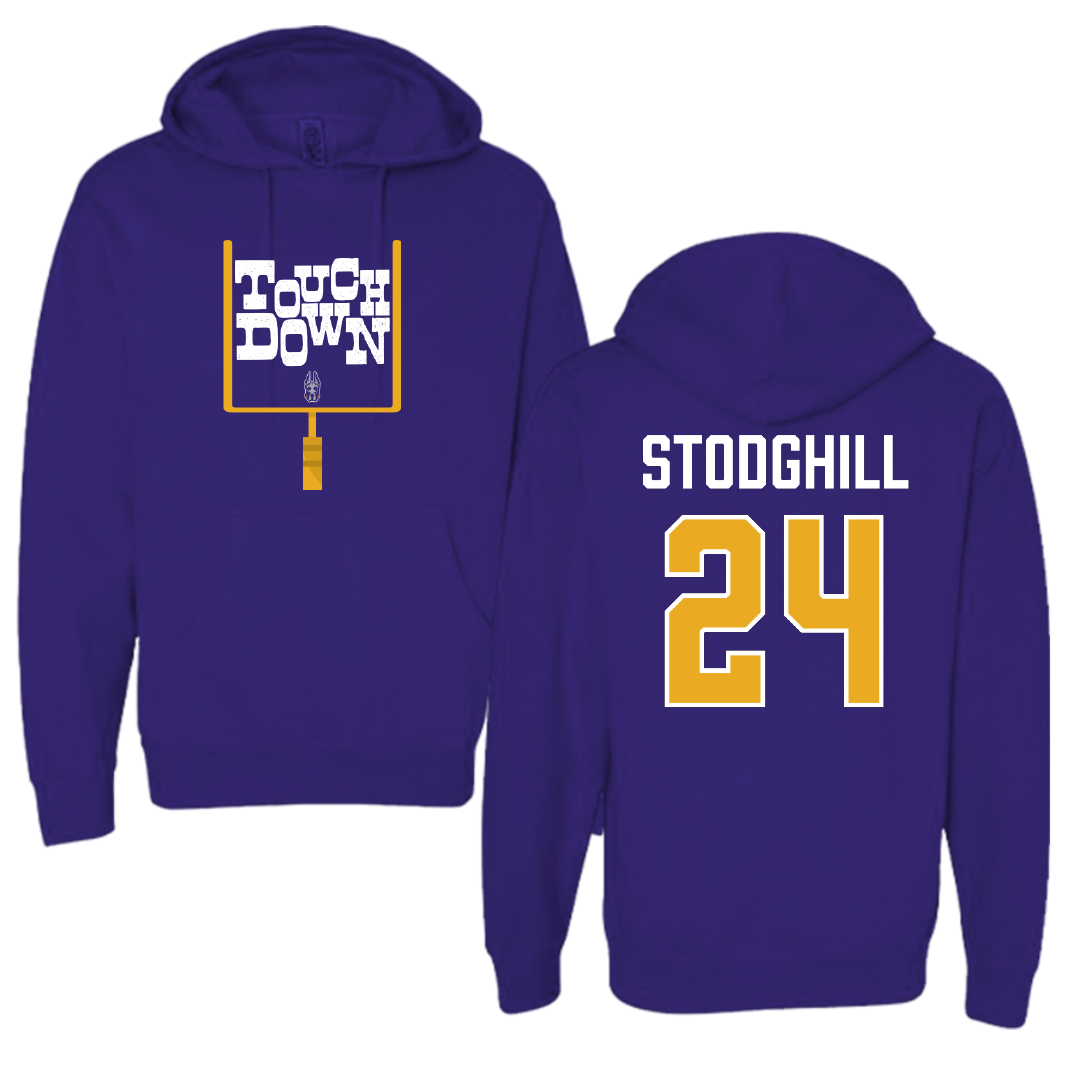 University at Albany Football Purple Touchdown Hoodie - #24 Cam Stodghill