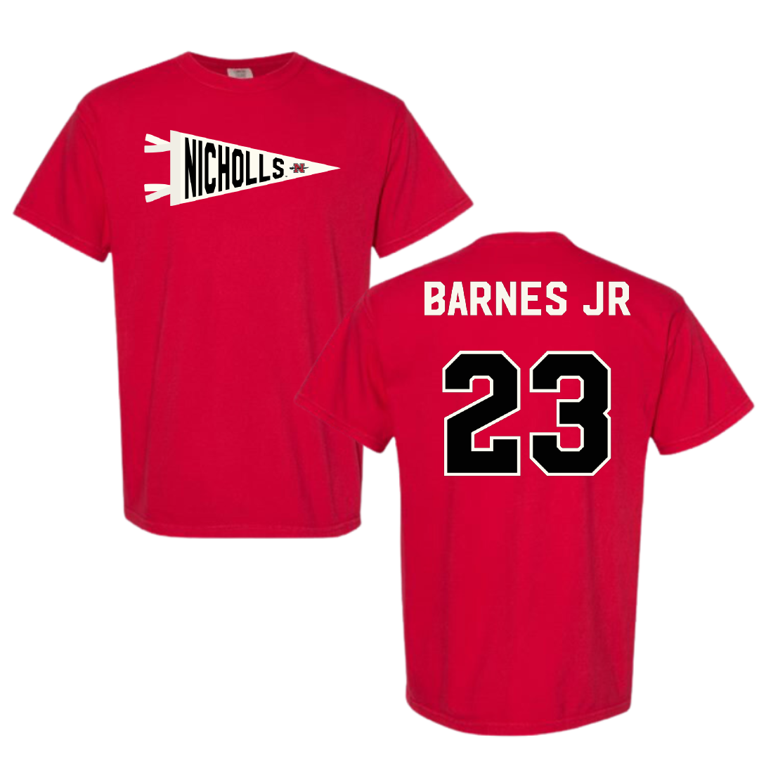 Nicholls State University Football Red Pennant Comfort Colors Tee - #23 Jason Barnes Jr