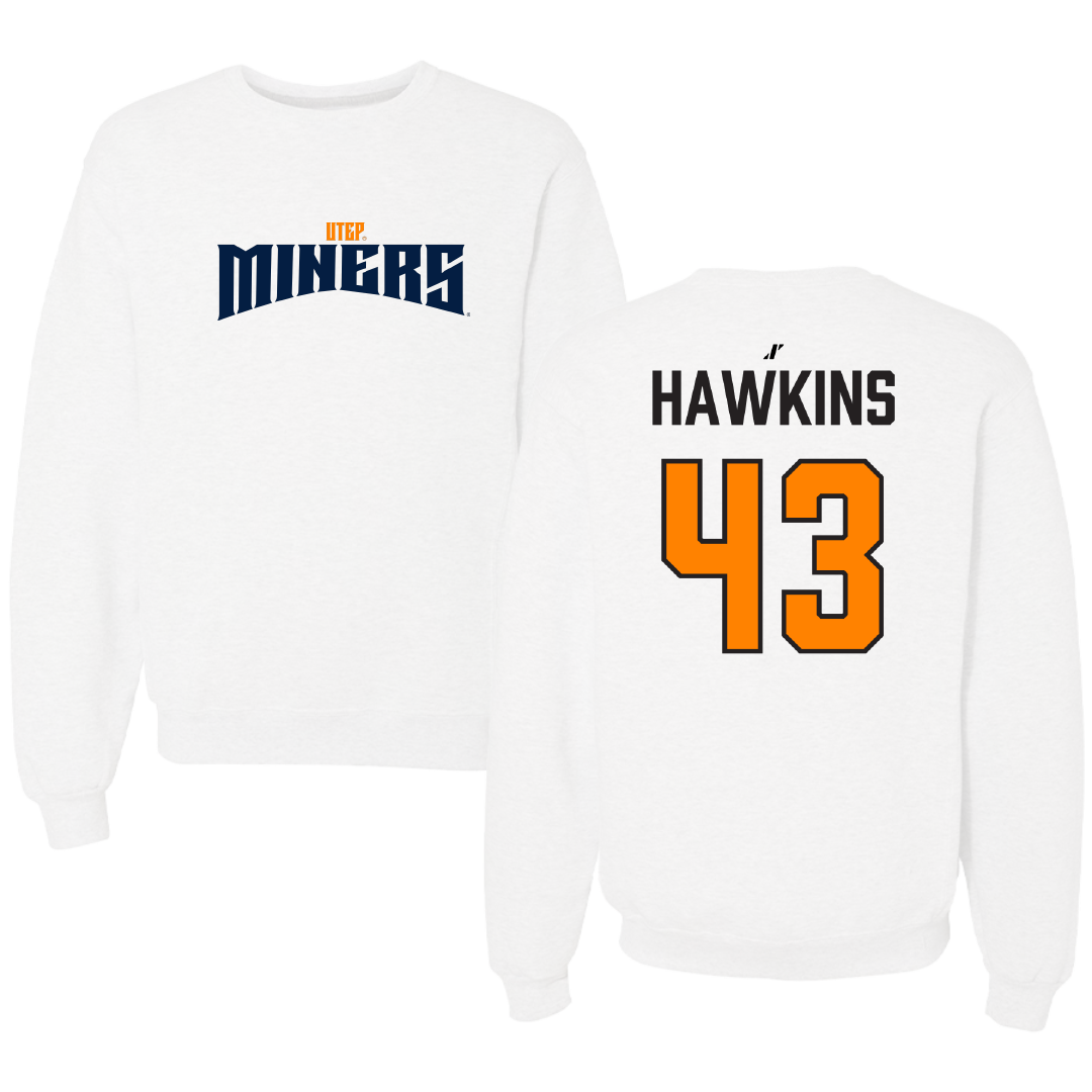 University of Texas at El Paso Football White Classic Crewneck - #43 Garrett Hawkins