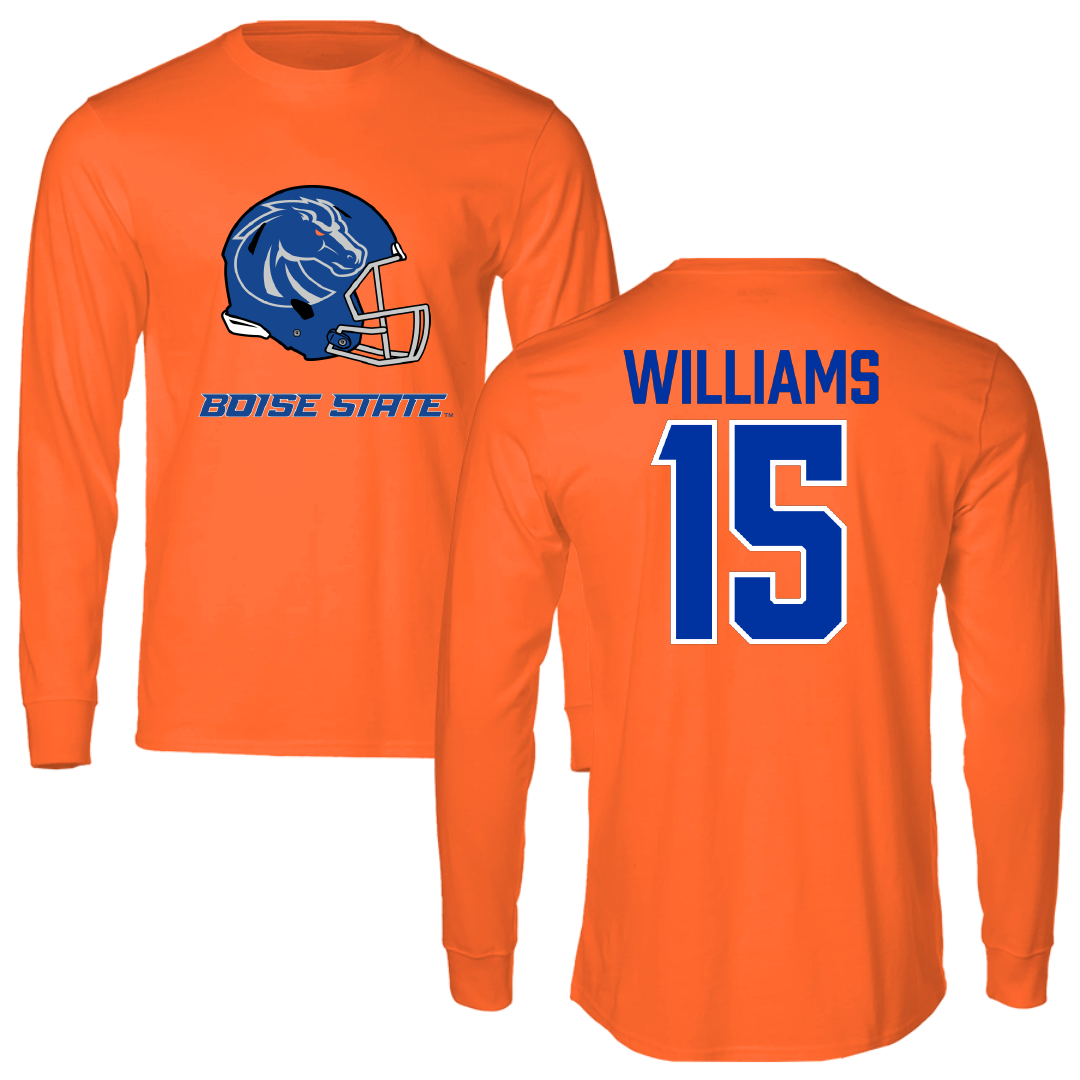 Boise State University Football Orange Performance Long Sleeve - #15 Malakai Williams