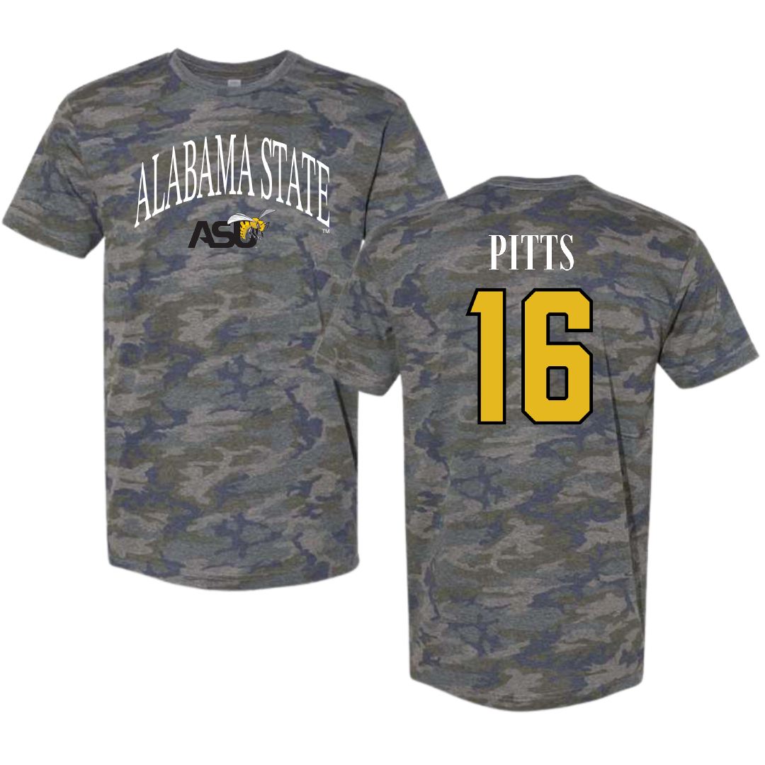 Alabama State University Football Vintage Camo Tee - #16 Christian Pitts