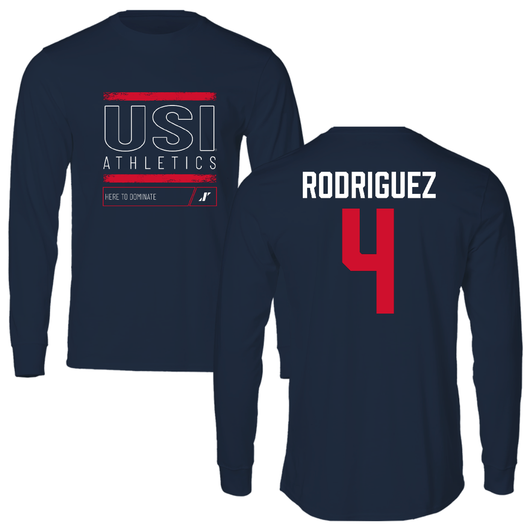 University of Southern Indiana Soccer Navy Dominate Performance Long Sleeve - #4 Diego Rodriguez