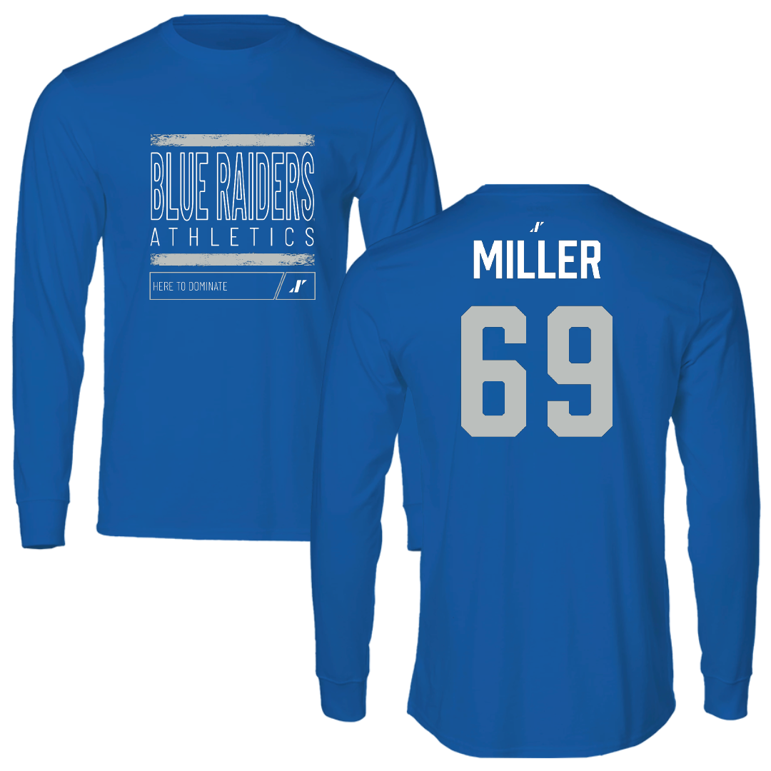 Middle Tennessee State University Football Blue Dominate Long Sleeve - #69 Marcus Miller